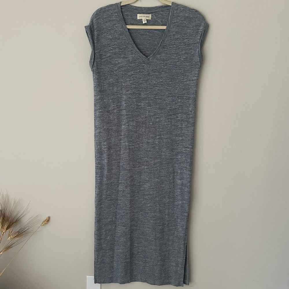 Anthropologie Cloth & Stone Midi Beach Riley Vneck Tee Dress Grey Size XS